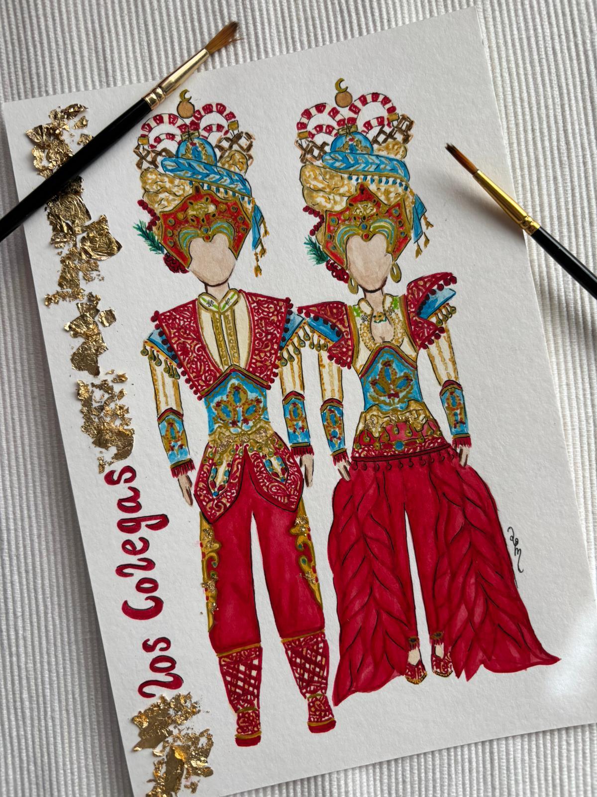 La ilustración de la comparsa Los Colegas con su traje de 2025.