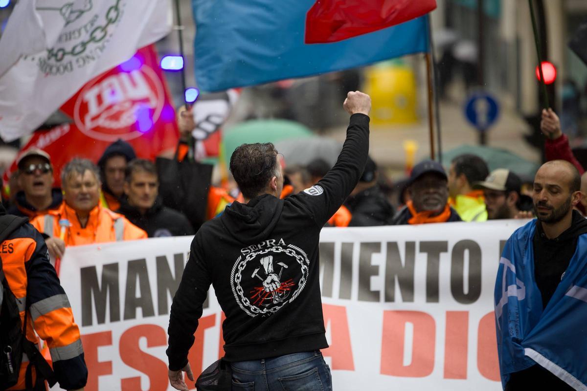 Manifestación de estibadores en Avilés
