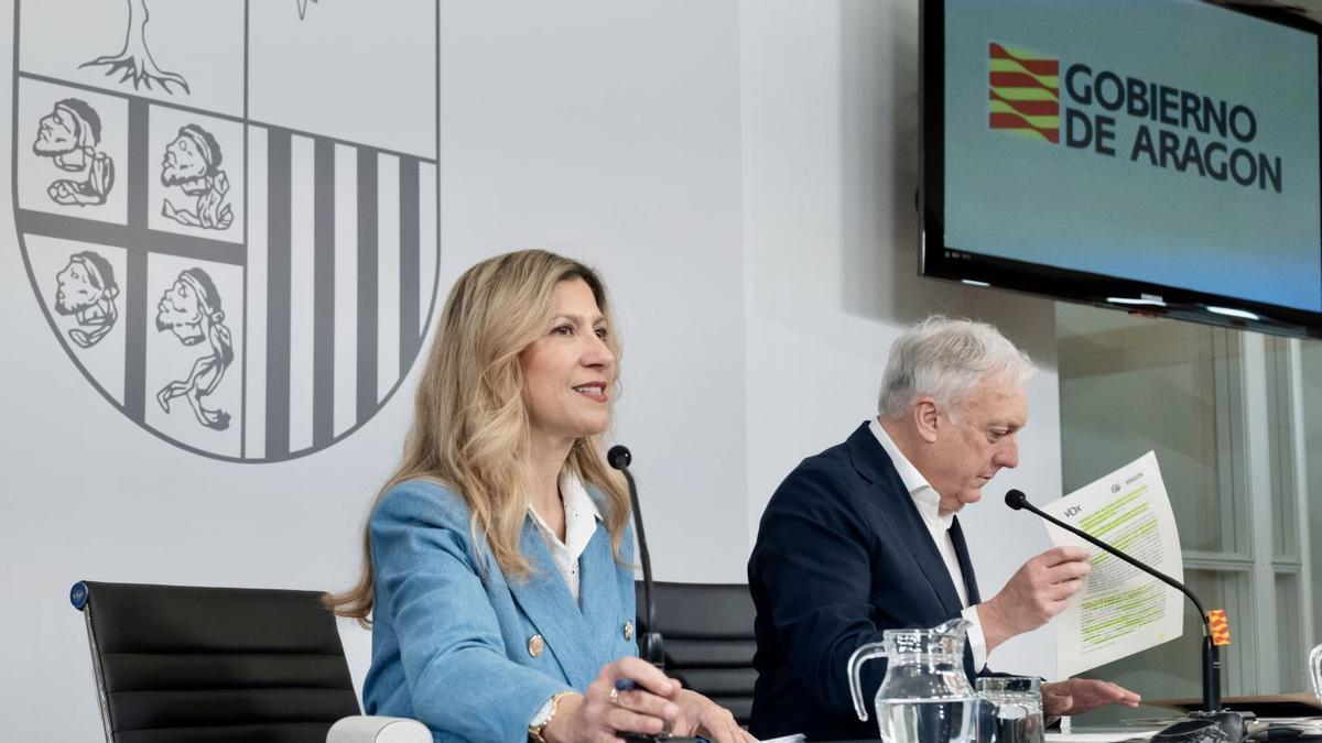 La vicepresidenta y portavoz del Gobierno de Aragón, Mar Vaquero, en la rueda de prensa de este miércoles.