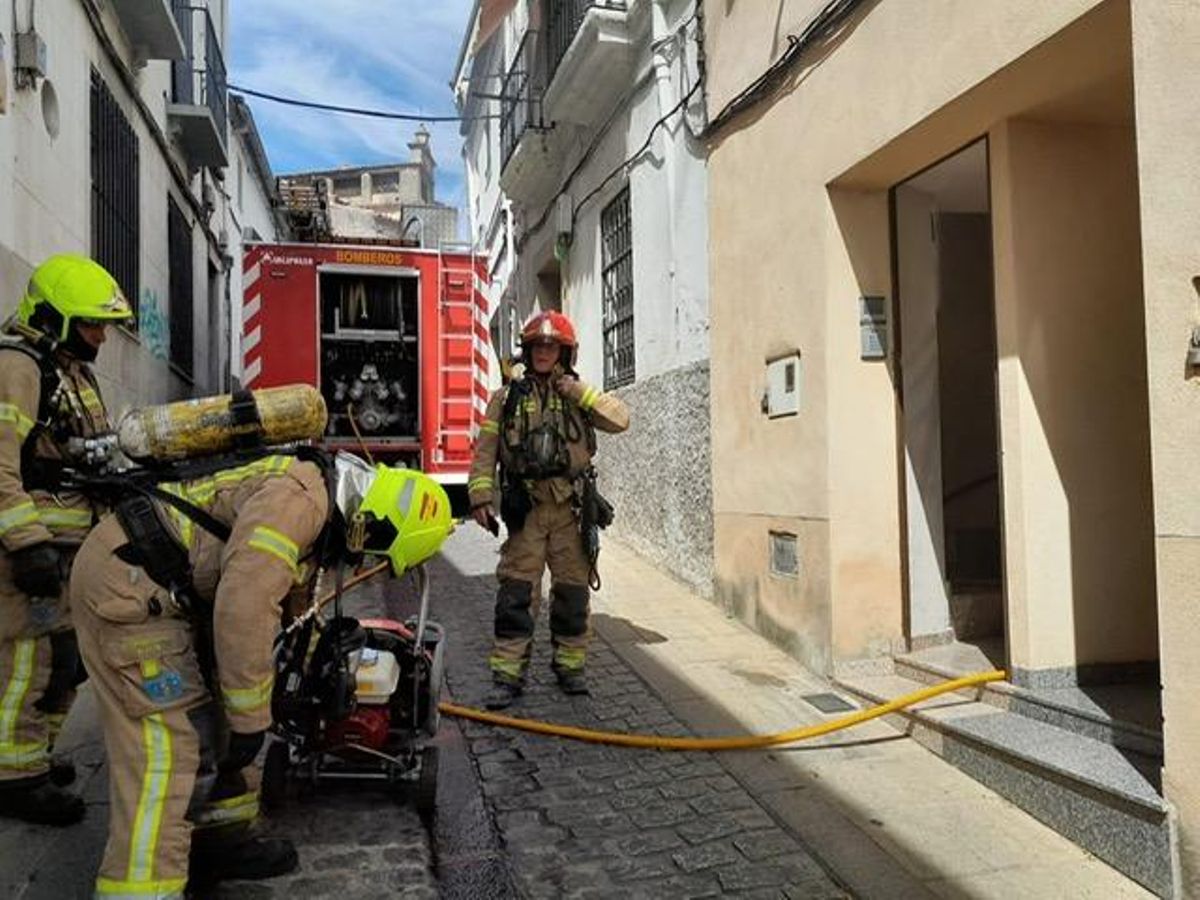 Actuación de los bomberos en el incendio esta mañana.