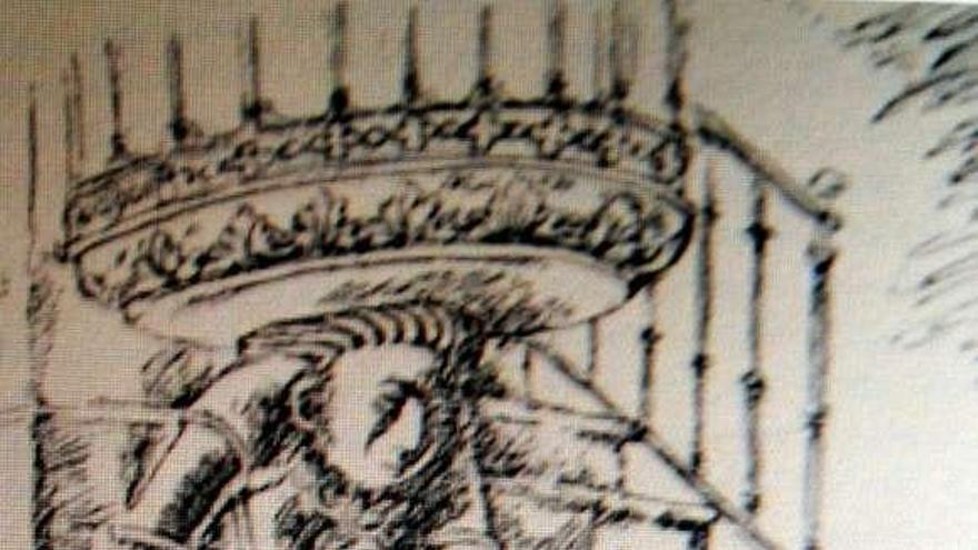 Efigie de &quot;moro&quot; en el púlpito de Mourente. Dibujo de A. Portela. / R. V.