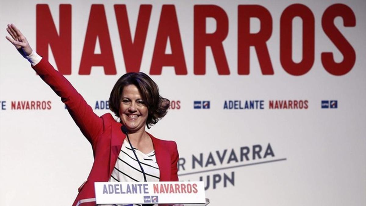 La presidenta navarra, Yolanda Barcina, en un mitin en Pamplona el pasado 17 de mayo.