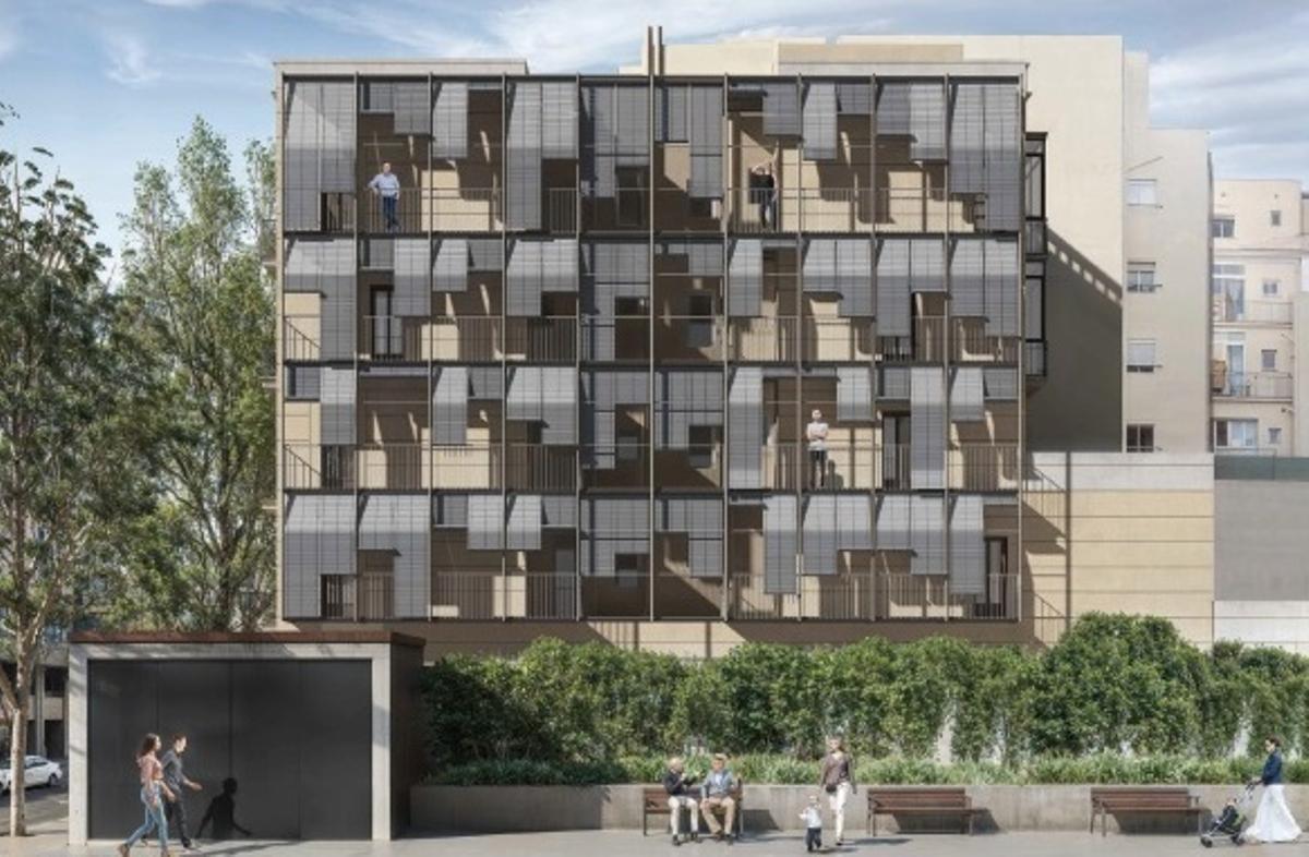 Recreación de la pared medianera una vez reformada en los jardines de Caterina Albert, en el distrito de Gràcia, en Barcelona.