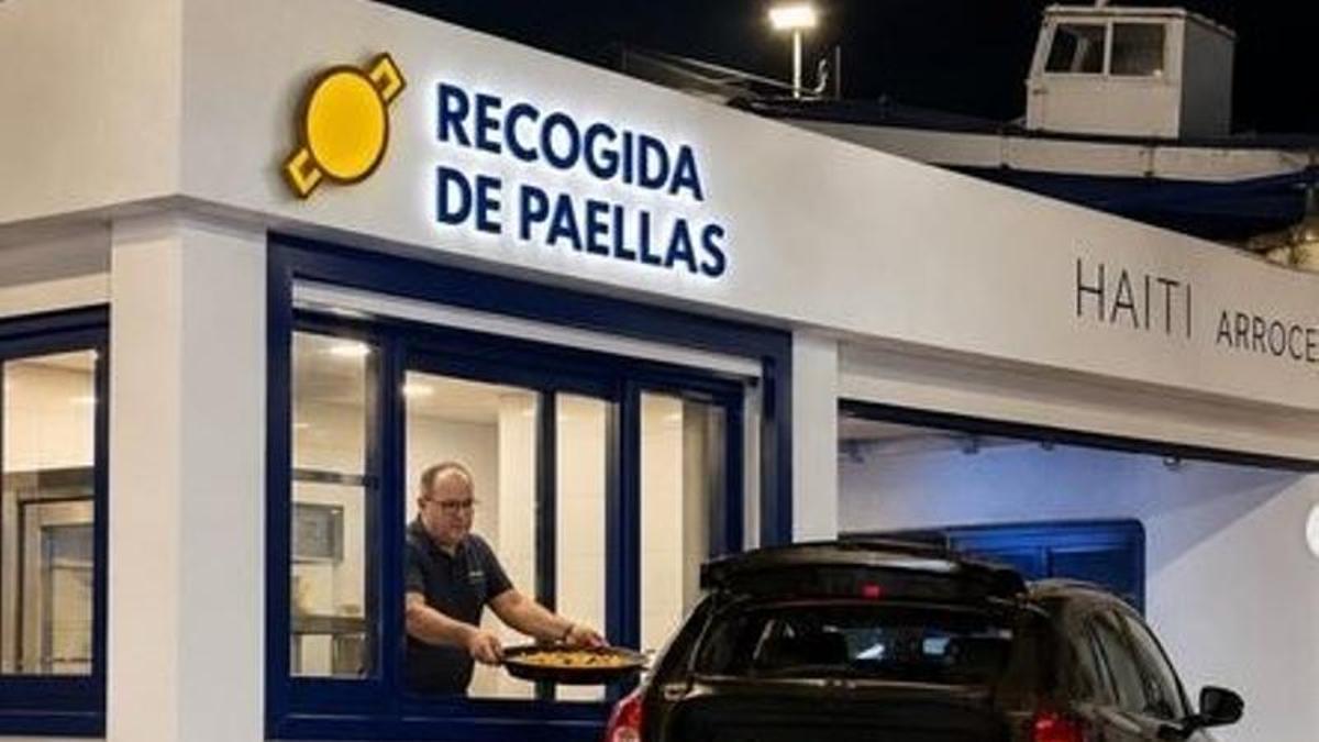 La recreación que han difundido los dueños del restaurante: el coche estrellado recoge una paella