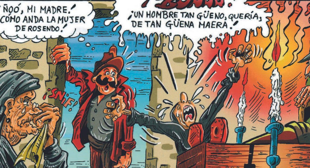 Una viñeta del cuento ‘De buena madera’ donde Pepe Monagas acude a un funeral. | | ANTONIO CERPA