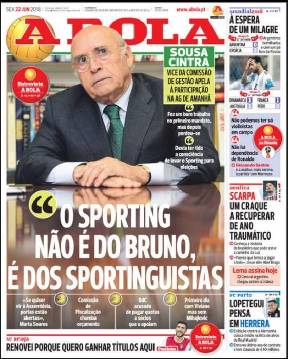 Portada A BOLA viernes 22 de junio de 2018