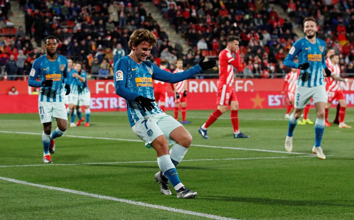 Griezmann celebra un gol amb l'Atlètic el 2018