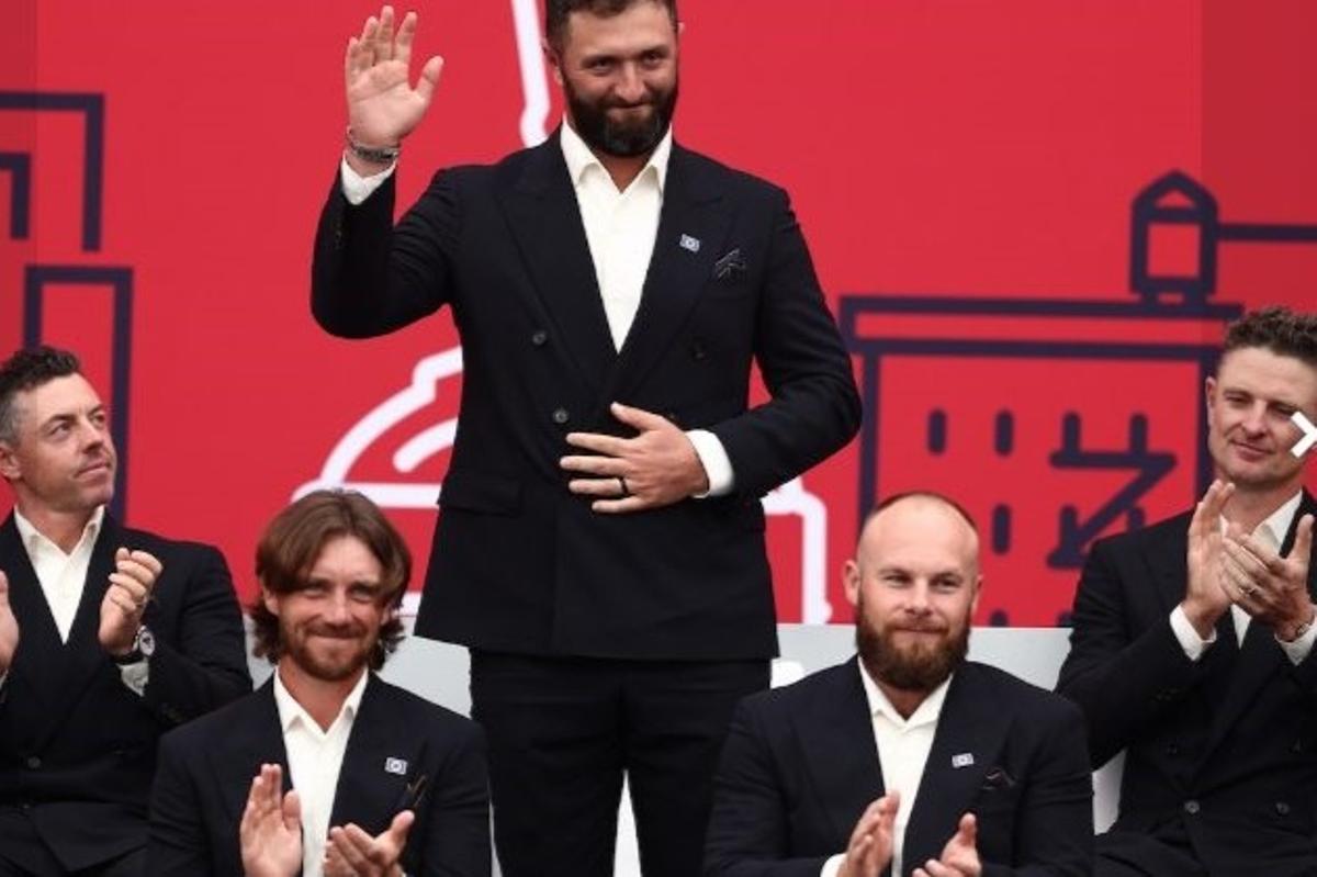 El vasco, durante la presentación del equipo europeo de la Ryder, este miércoles, en Bethpage Black