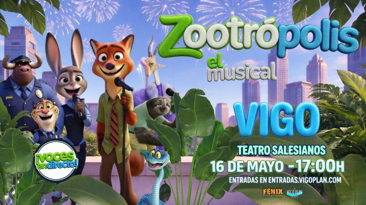Cartel de Zootrópolis el musical en el Teatro Salesianos.