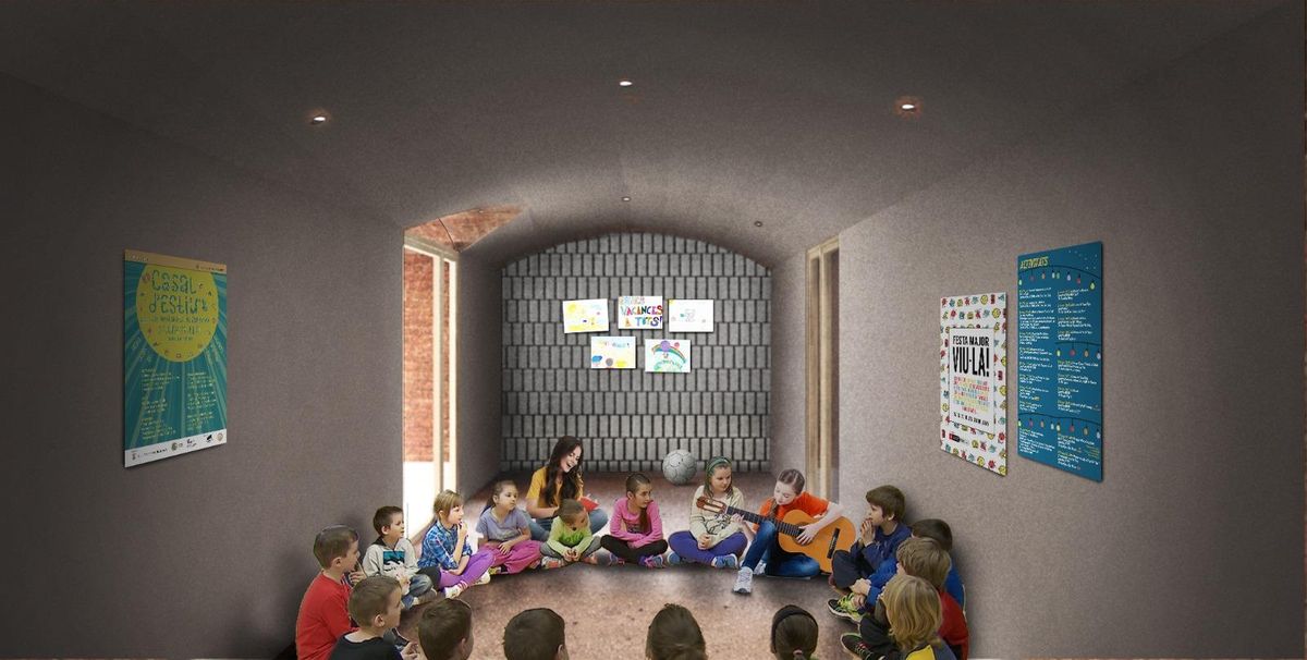 Recreación virtual de una sala interior de la Bòbila de la Teixonera rehabilitada