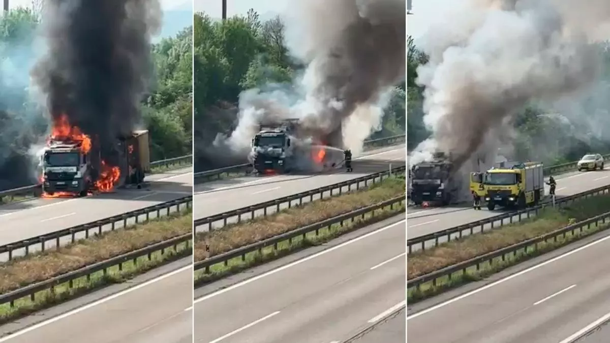 Pesadilla en la carretera para llegar a Gijón y Avilés: ocho horas de atasco kilométrico en la "Y" tras arder un camión con bombonas