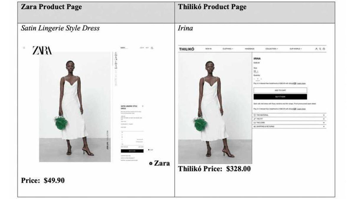 Comparativa d'una mateixa peça de roba venuda a les webs de Zara i a Thilikó