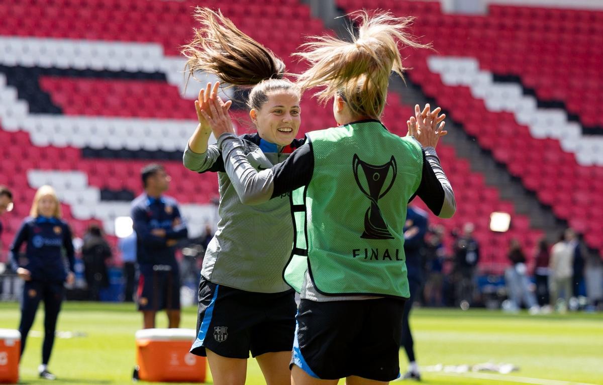 Las imágenes del entrenamiento oficial del Barça en el estadio de la final de la UWCL