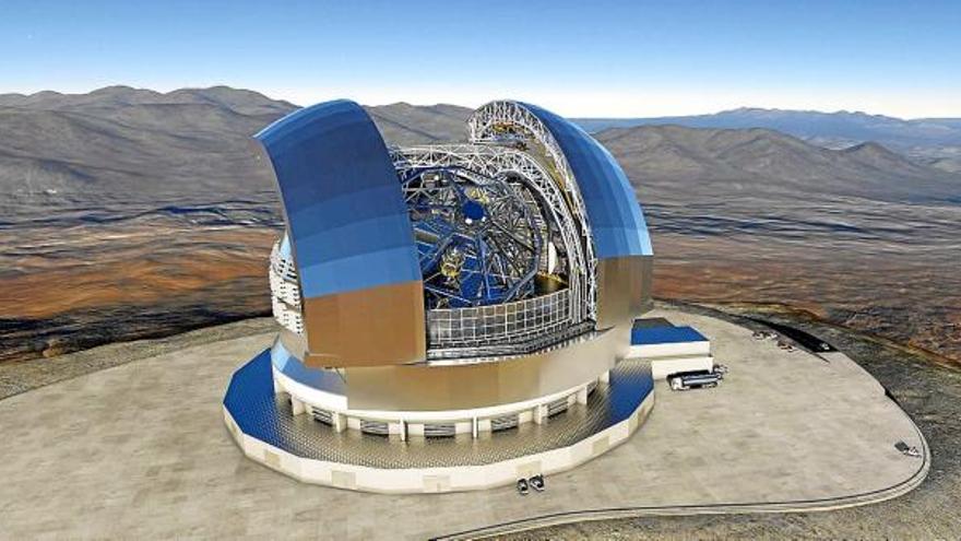 Representació de quin serà l&#039;aspecte del telescopi i la seva cúpula quan s&#039;hagi acabat de construir