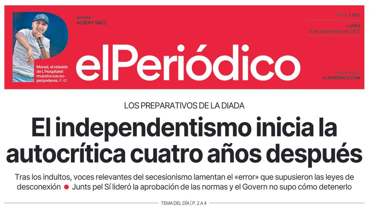 La portada de EL PERIÓDICO del 6 de septiembre de 2021