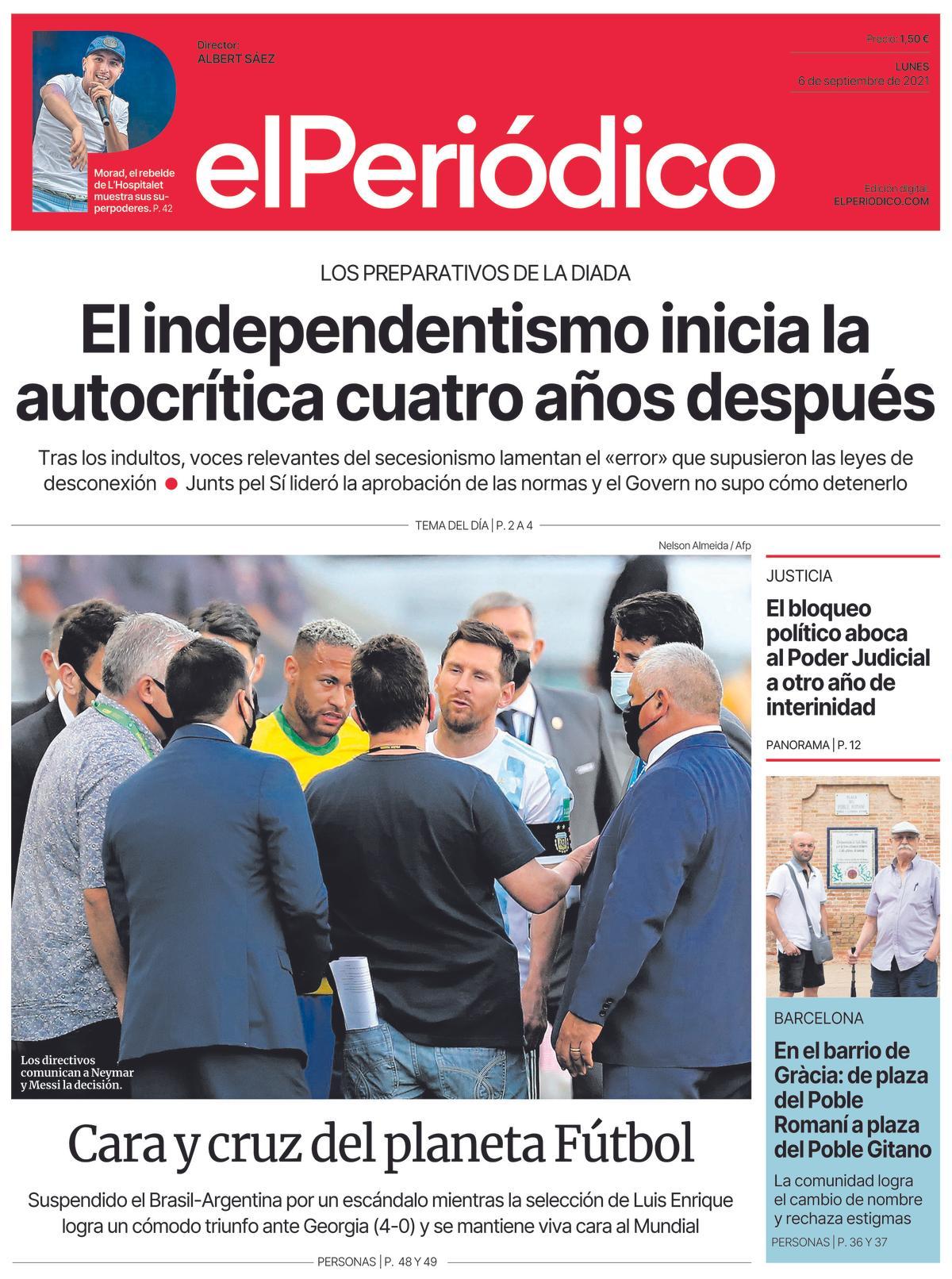 La portada d’EL PERIÓDICO del 6 de setembre del 2021