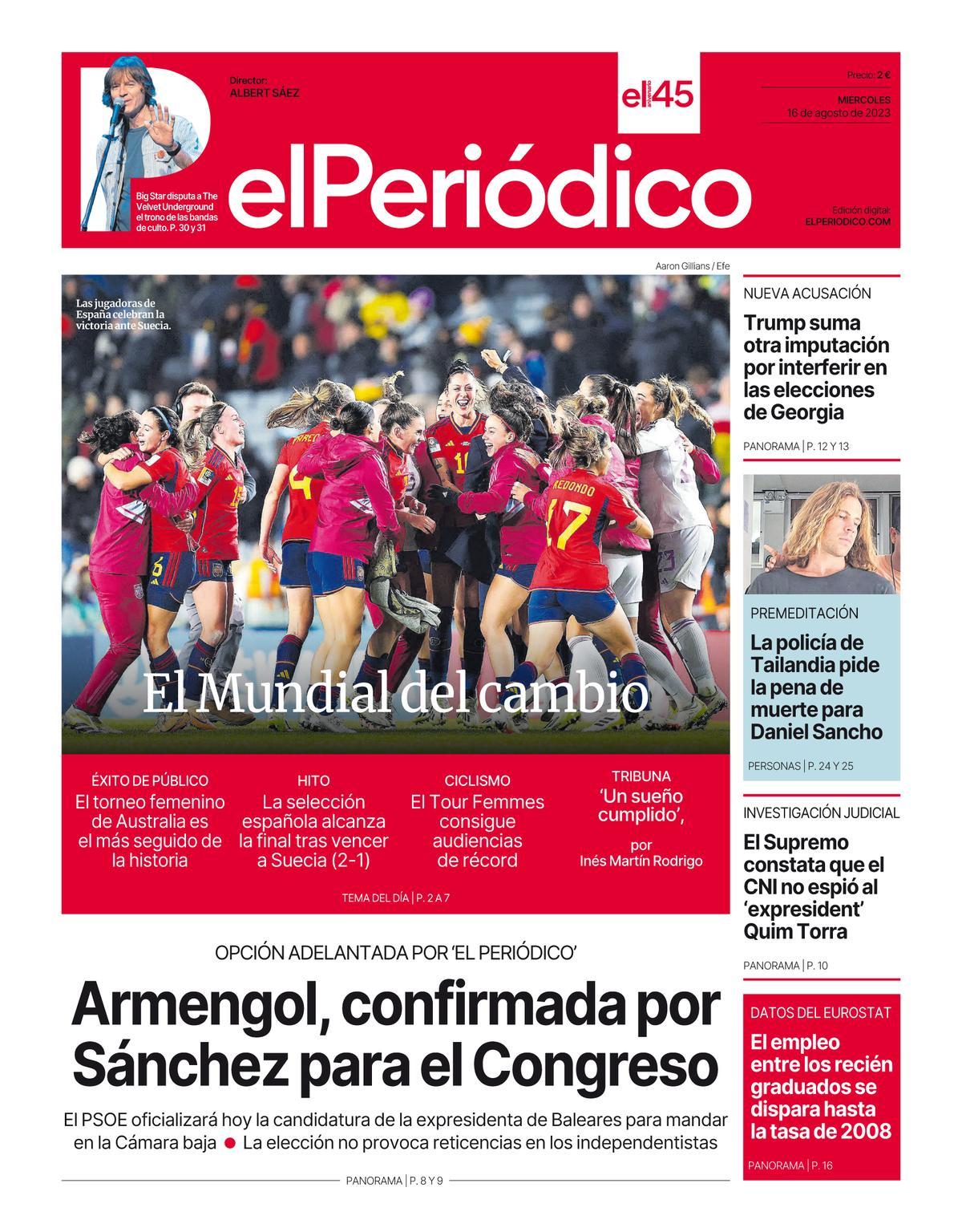 La portada d’EL PERIÓDICO del 15 d’agost del 2023