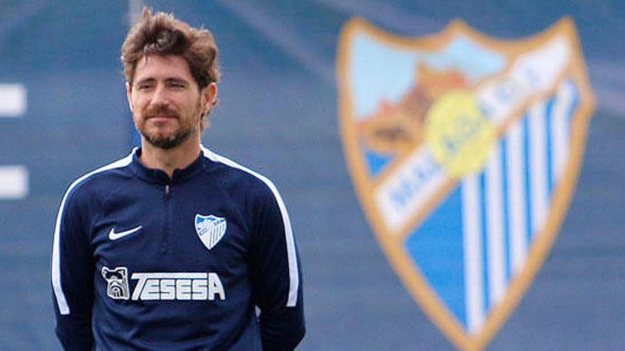 Víctor Sánchez del Amo, en un entrenamiento con el Málaga CF.