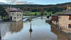 Vista de la plaza de Salduero en la inundación del pasado noviembre.