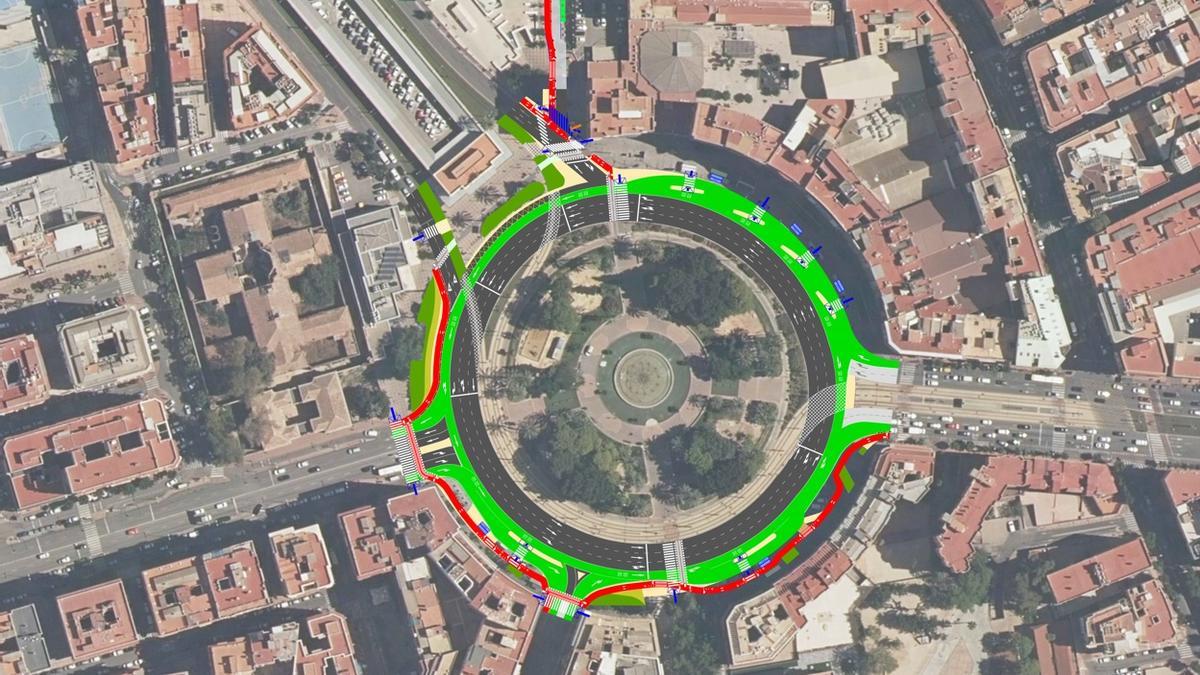 Proyección en plan del nodo intermodal en Plaza Circular de Murcia