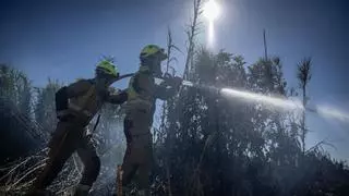 Los Bomberos de Zaragoza tratan de extinguir un incendio en la zona entre Montañana y Villamayor