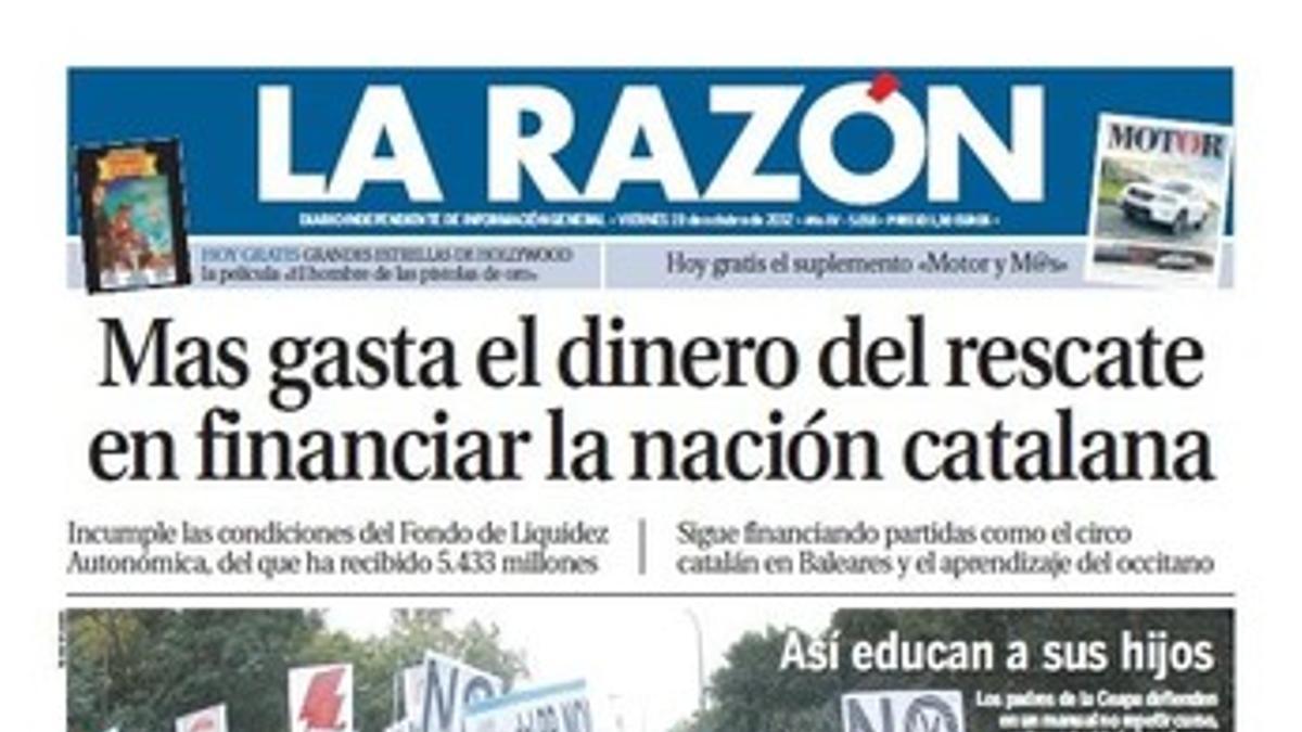 Portada de este viernes de 'La Razón'.