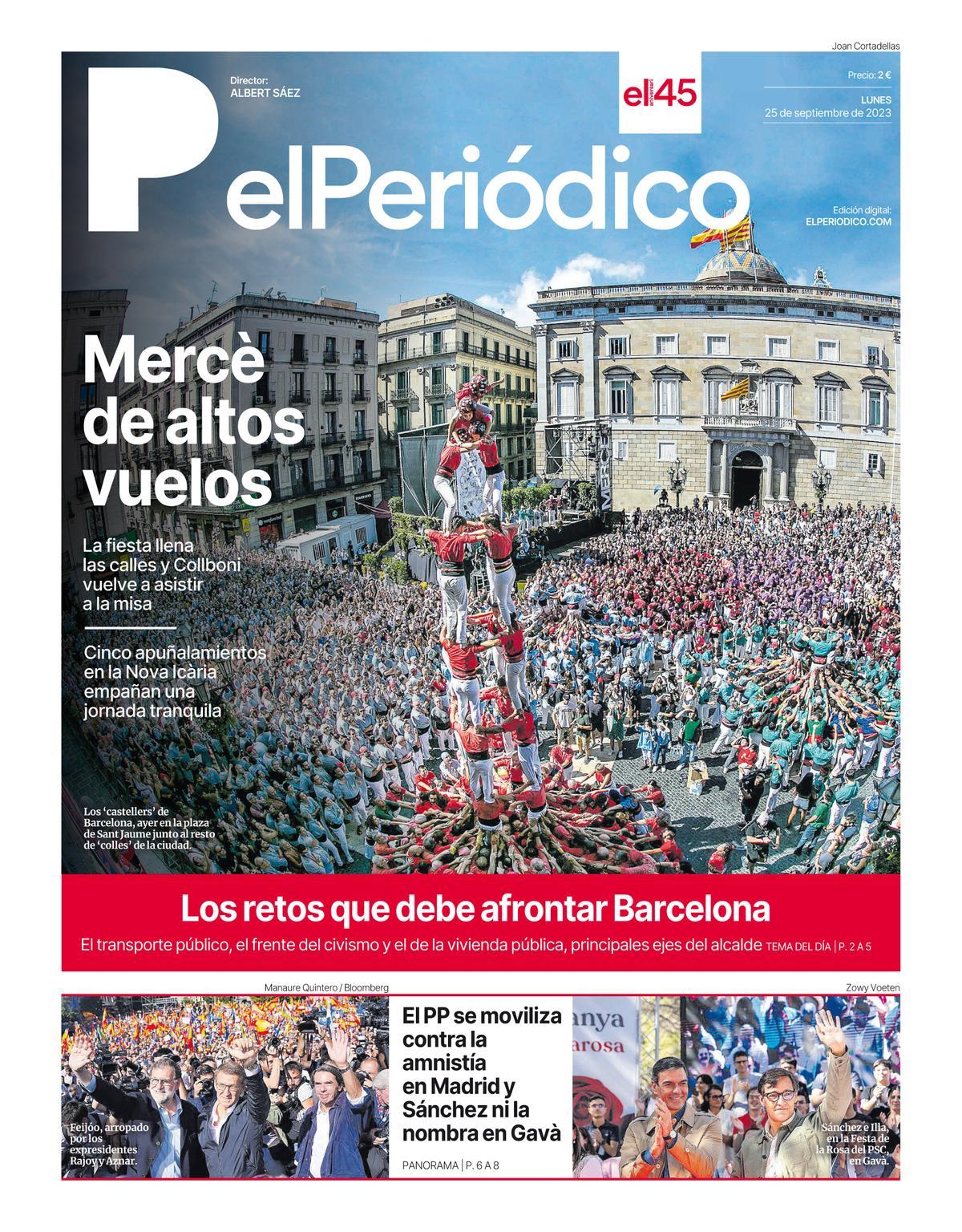 La portada de EL PERIÓDICO del 25 de septiembre de 2023 La portada de EL PERIÓDICO del 25 de septiembre de 2023