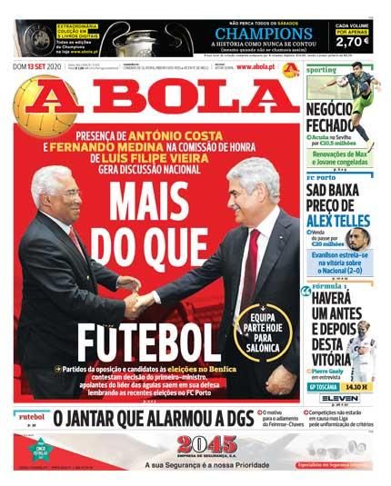 Portada A BOLA domingo 13 septiembre 2020