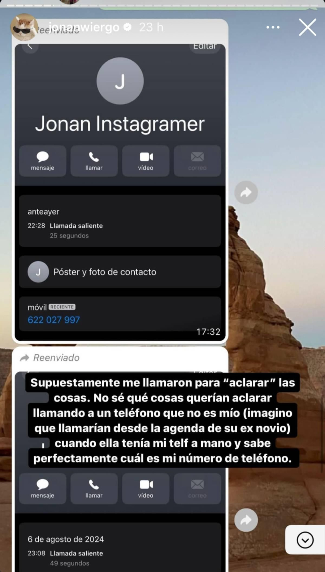 Jonan desmiente que Adara le llamara a su número de teléfono