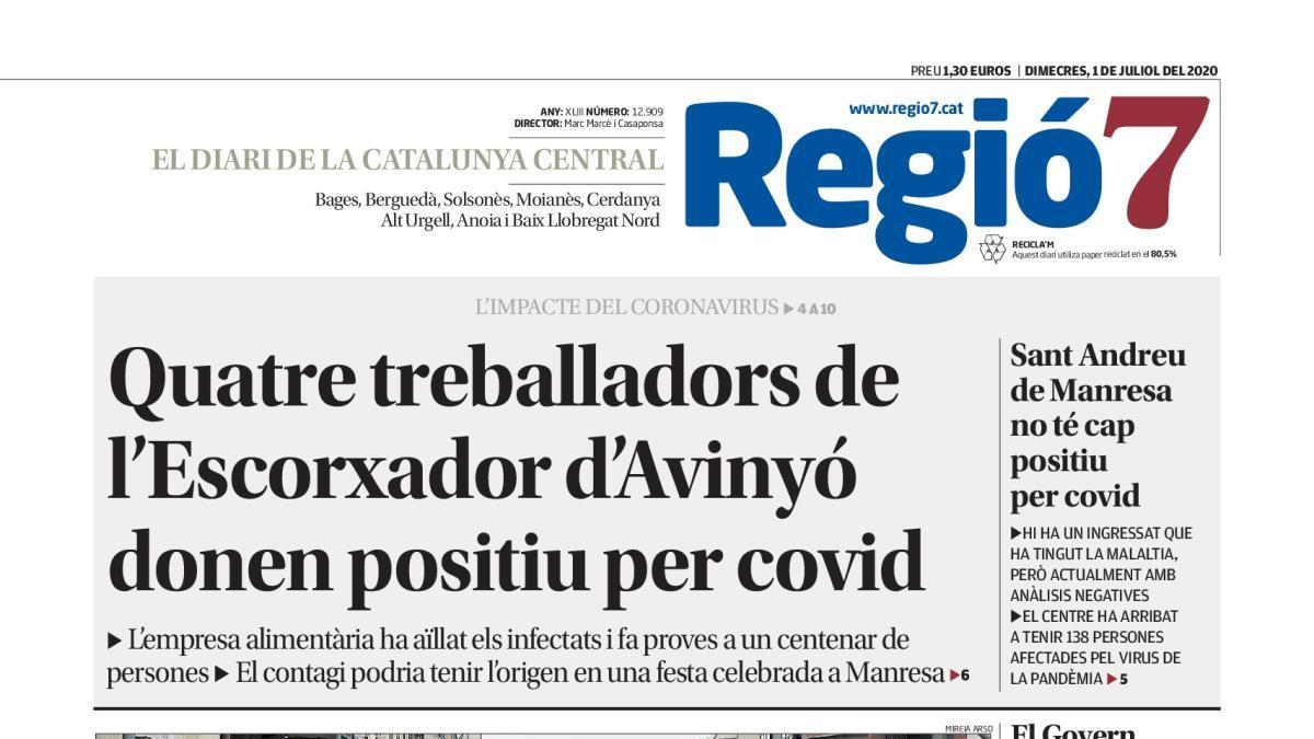 La portada de Regió7 d&#039;aquest dimecres, 1 de juliol