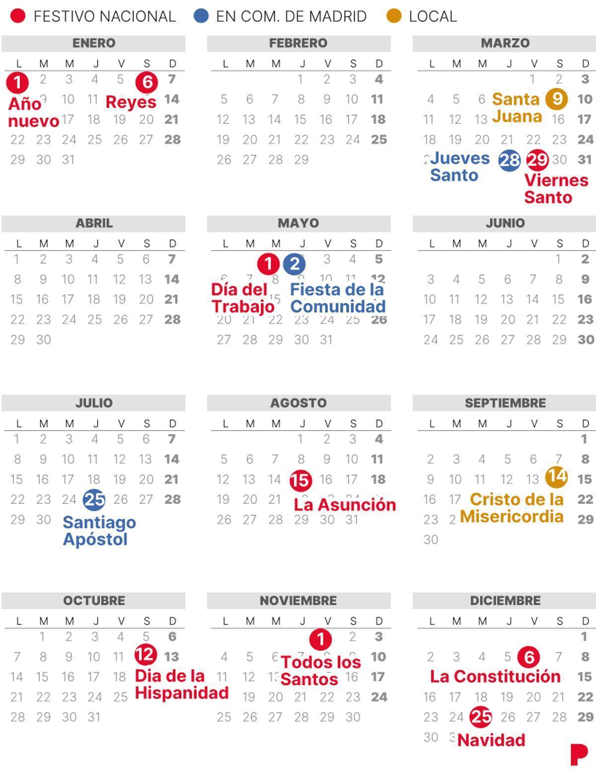 Calendario laboral de Fuenlabrada del 2024 (con todos los festivos).