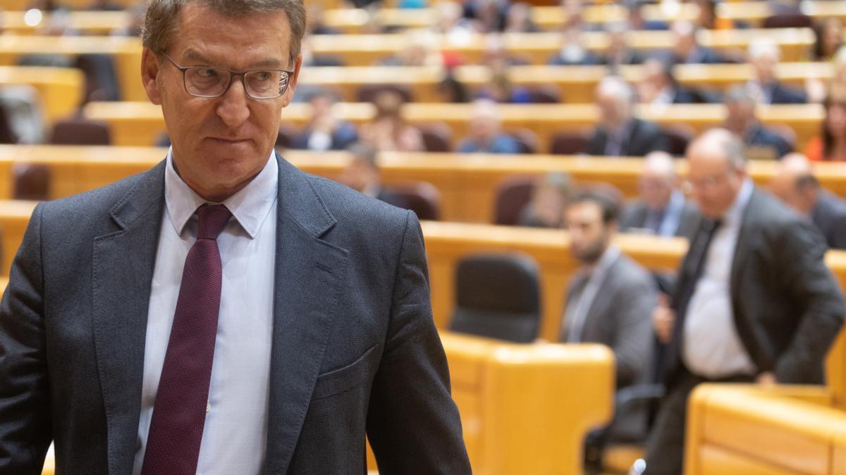 Archivo - El líder del PP, Alberto Núñez Feijóo, durante un pleno del Congreso de los Diputados, en el Palacio del Senado, a 10 de enero de 2024, en Madrid (España).