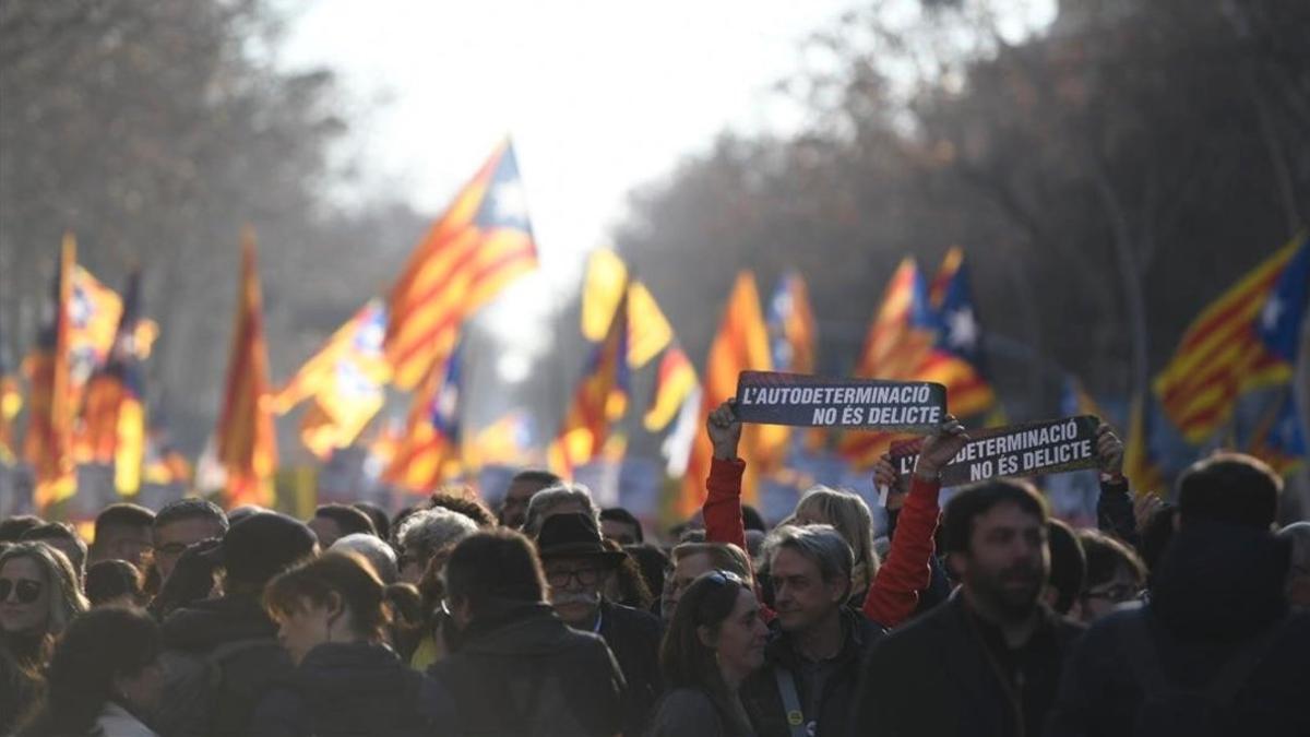 La manifestación en Barcelona contra el juicio del 'procés'.