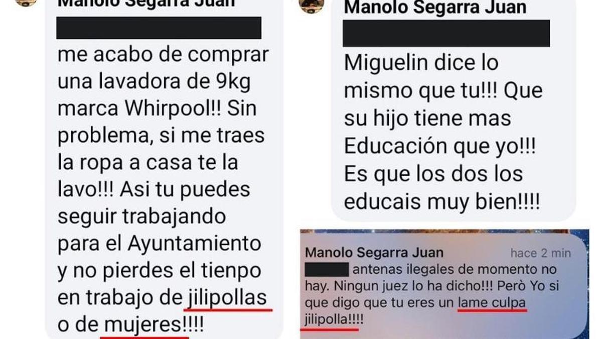 Los comentarios que lanzó Manolo Segarra en el Facebook municipal y que luego borró.