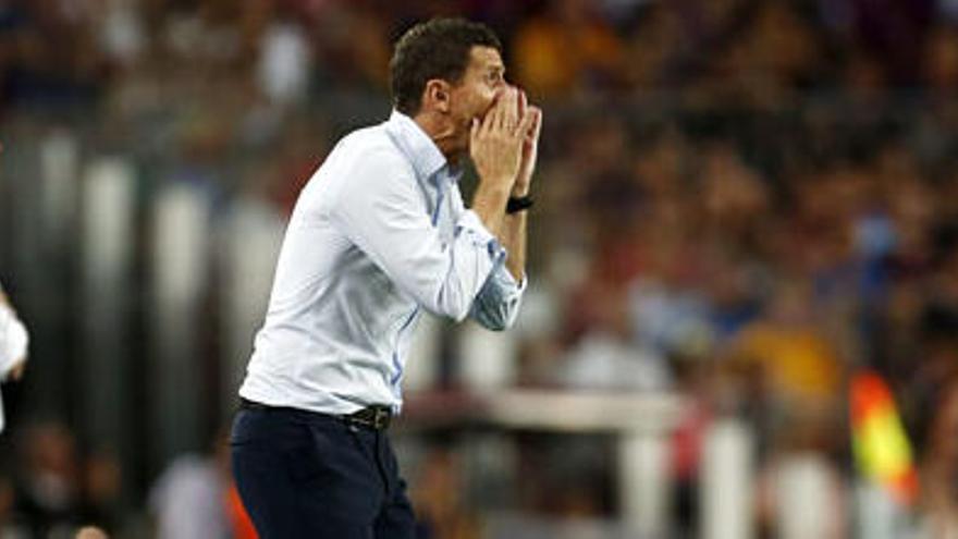 El entrenador del Málaga CF Javi Gracia, durante el partido.