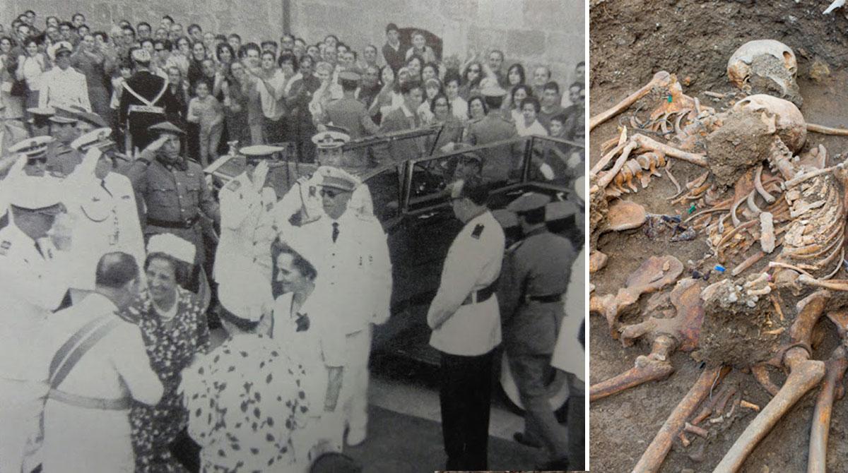 Visita del general Franco a Tortosa, esquerra. Fossa comú a Salomón (Tarragonès), dreta. 