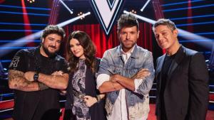 Antonio Orozco, Laura Pausini, Pablo López y Alejandro Sanz en el plató de ’La voz’.