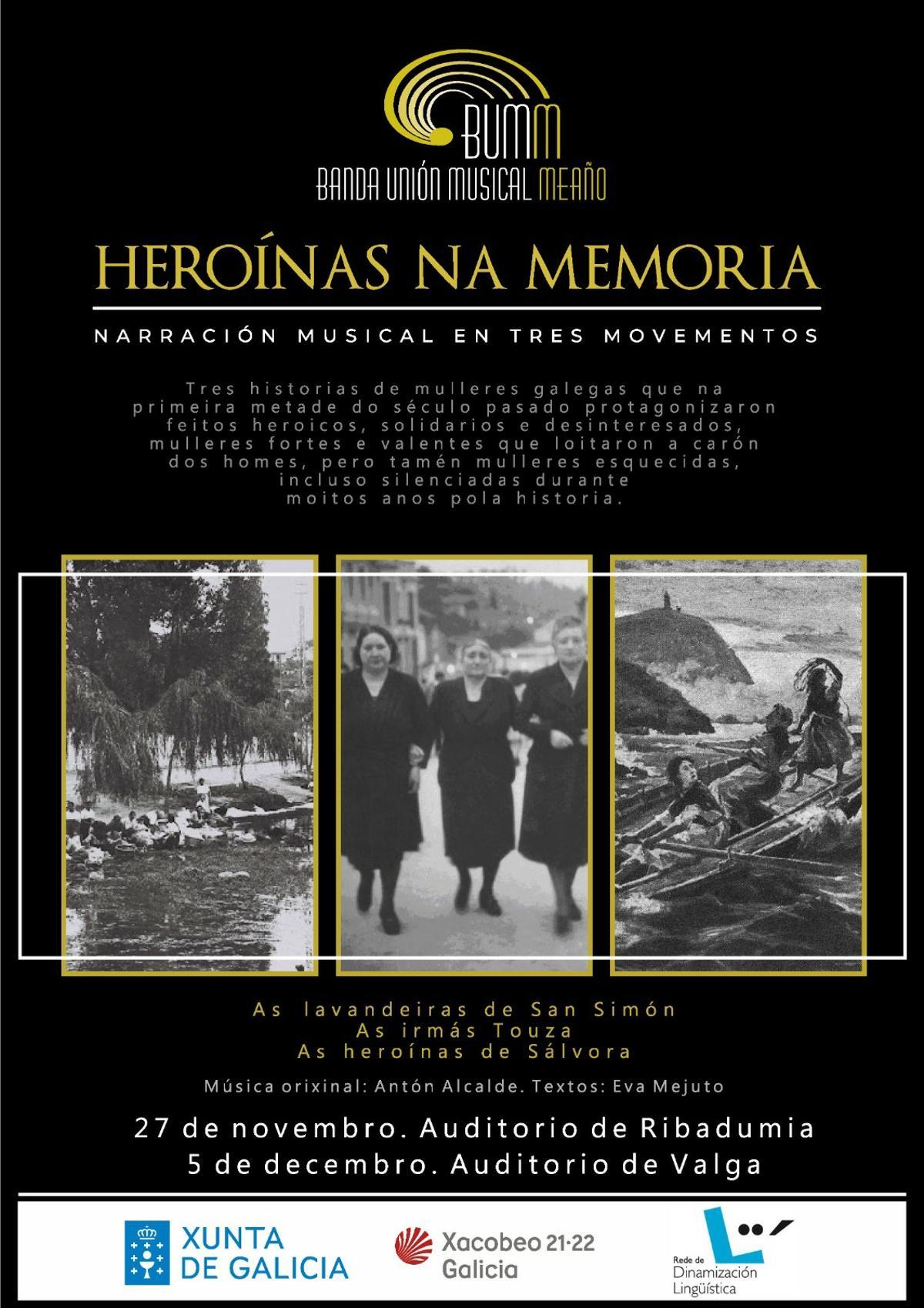 Cartel de la representación de Heroínas na Memoria a representar en Ribadumia y Valga