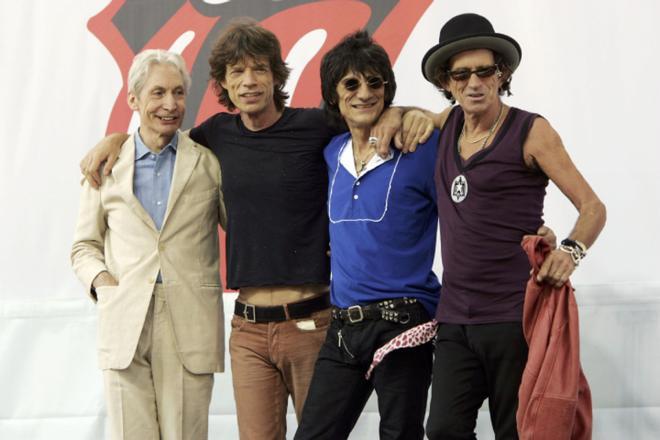 Charlie Watts, Mick Jagger, Ron Wood y Keith Richards, en 2005