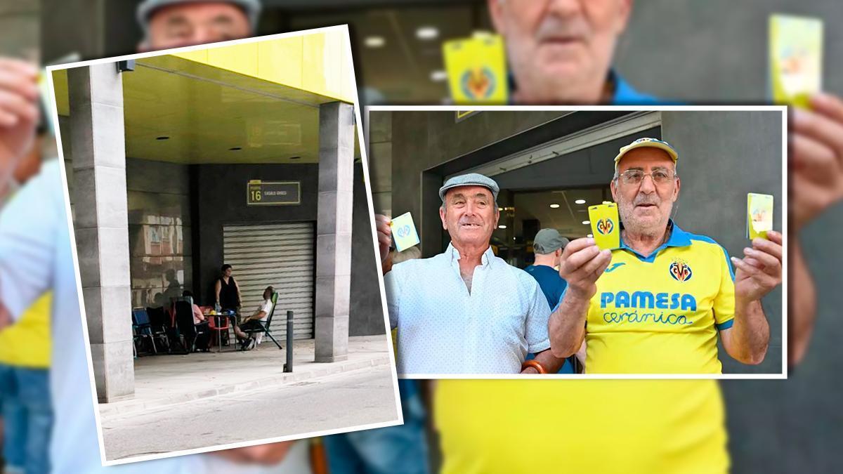 A la izquierda, aficionados el domingo haciendo cola. A la derecha, dos aficionados con sus pases.