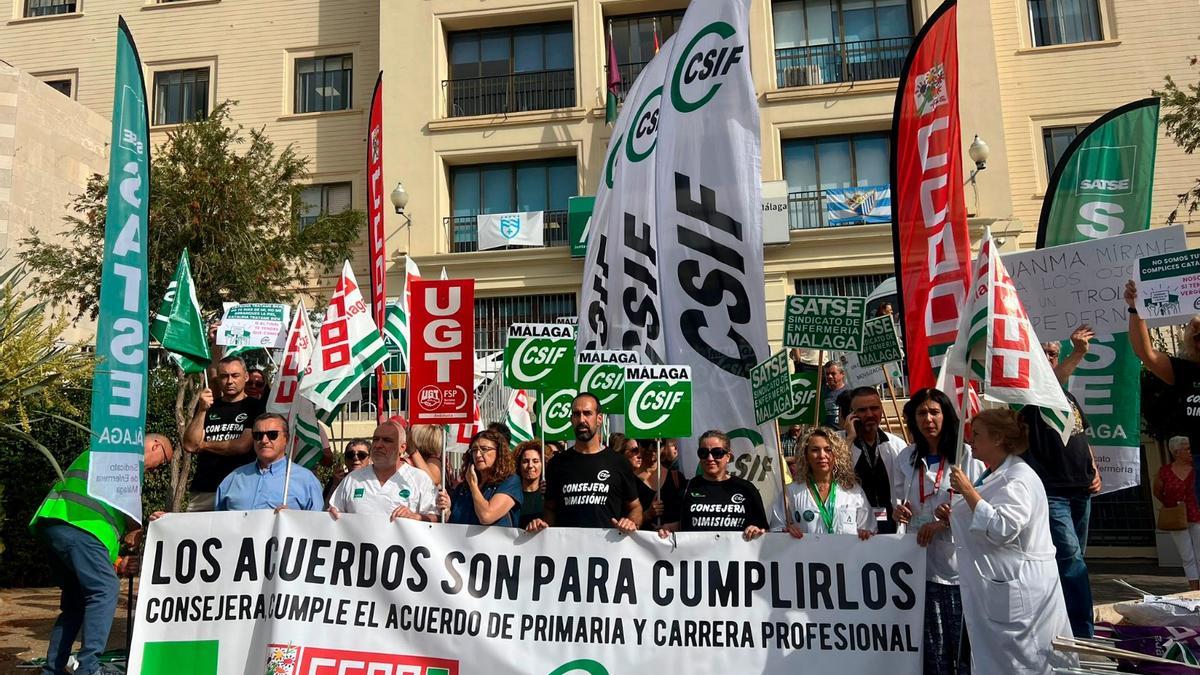 Concentración en Málaga, durante la huelga sanitaria del 26 de junio de 2024