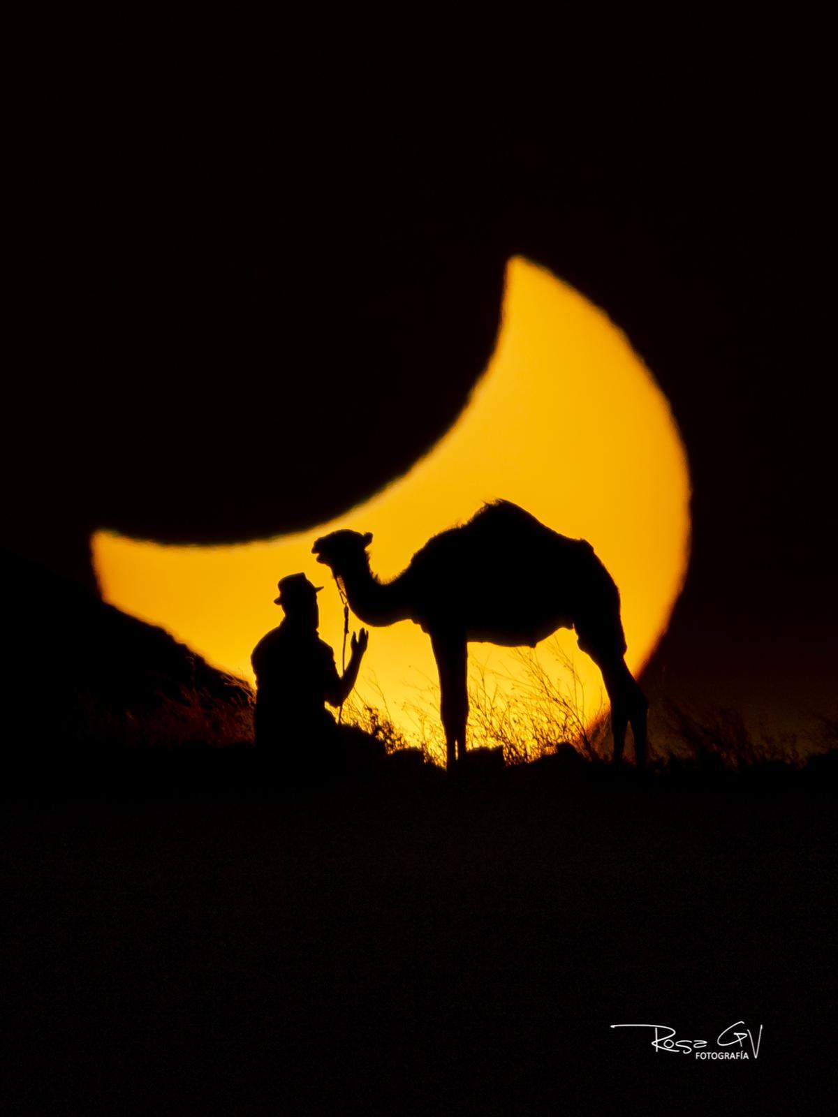 Eclipse solar con camello en Lanzarote