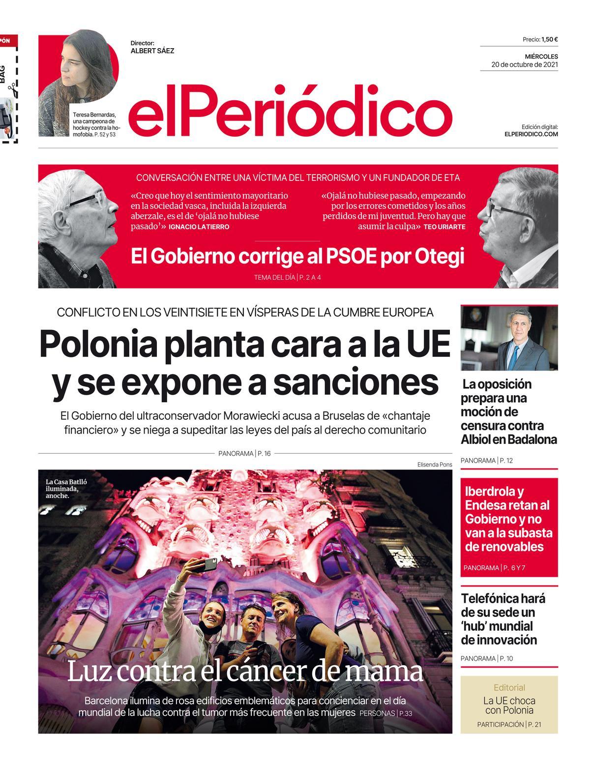 La portada d’EL PERIÓDICO del 20 d’octubre del 2021