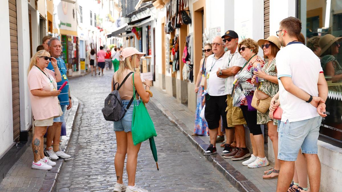 Un grupo de turistas extranjeros junto a un guía en Córdoba.