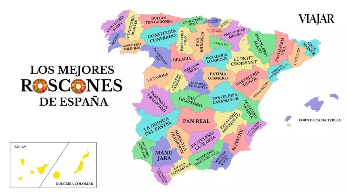 Mapa con los mejores roscones de todo el país, provincia a provincia