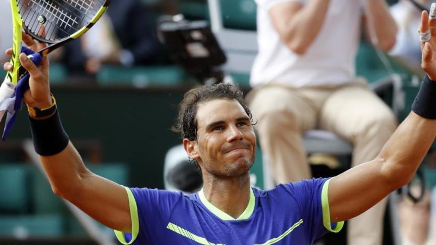 Rafa Nadal celebra su victoria ante Nikoloz Basilashvil.