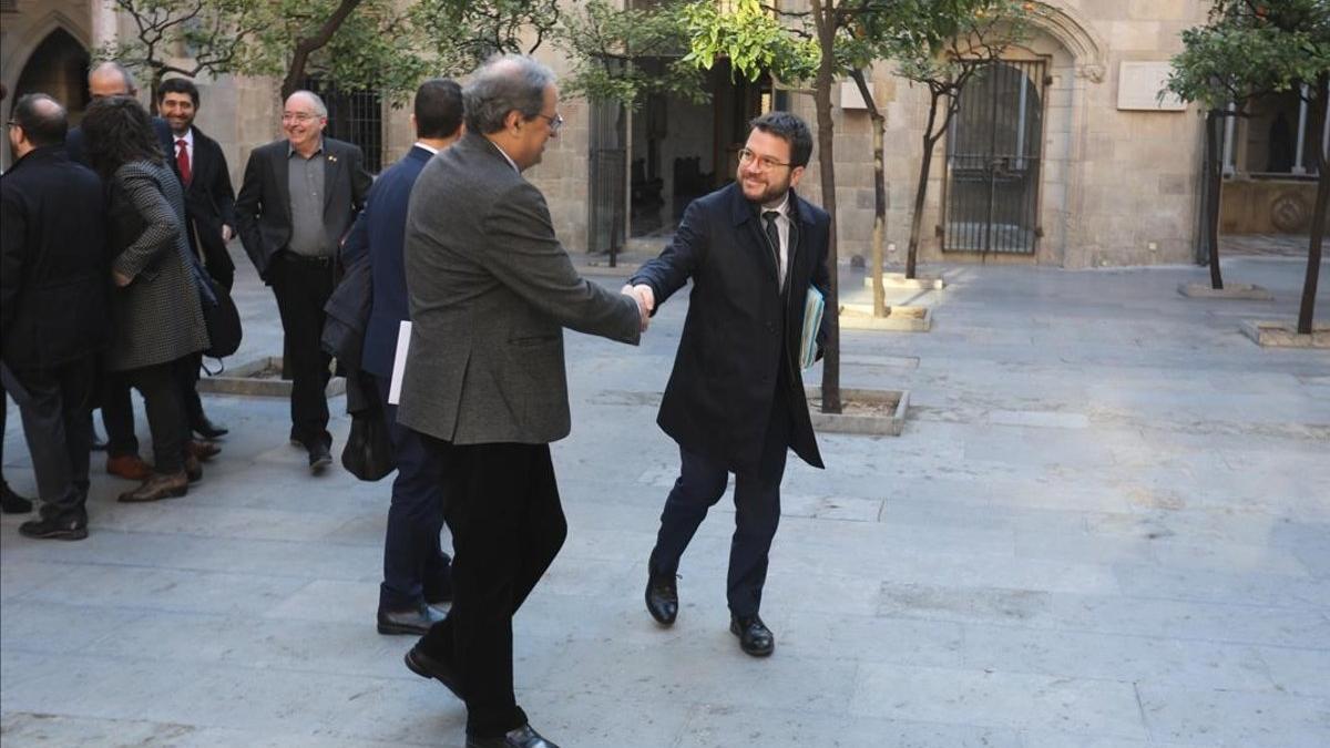 Quim Torra y Pere Aragonès en la reunión de la ejecutiva del Govern