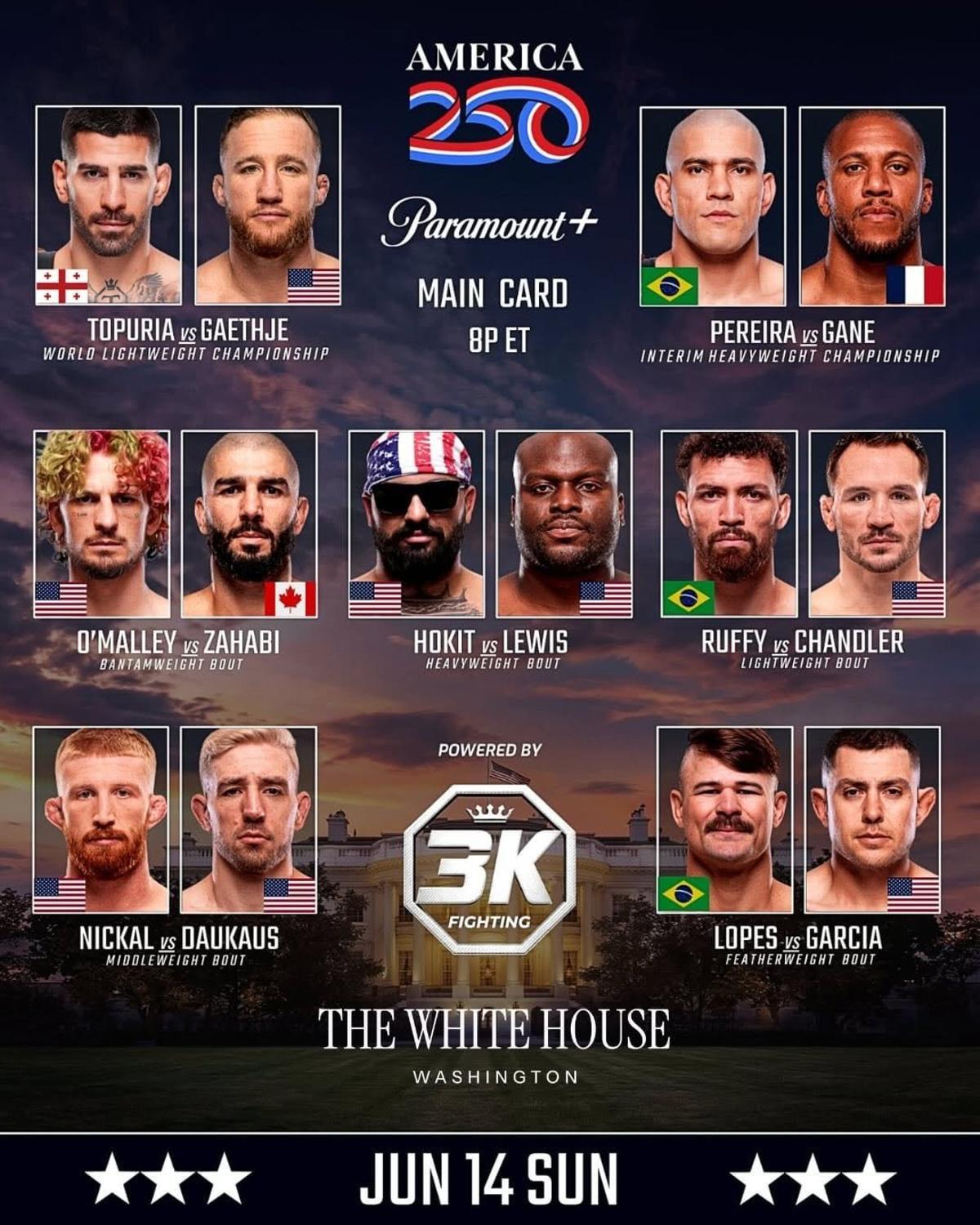 Cartelera completa del UFC Freedom 250