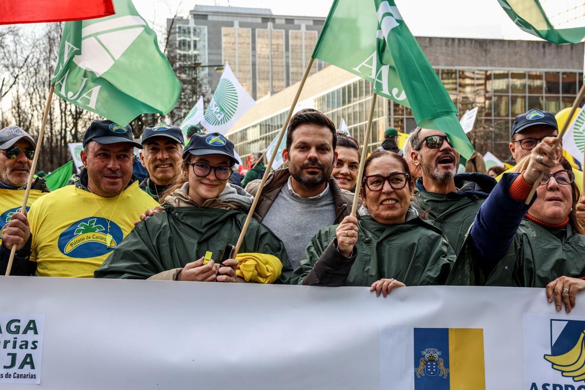 Representación canaria en la manifestación en Bruselas del sector agrario.