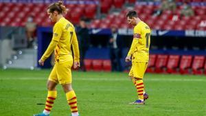 Griezmann y Messi, tras la derrota contra el Atlético.